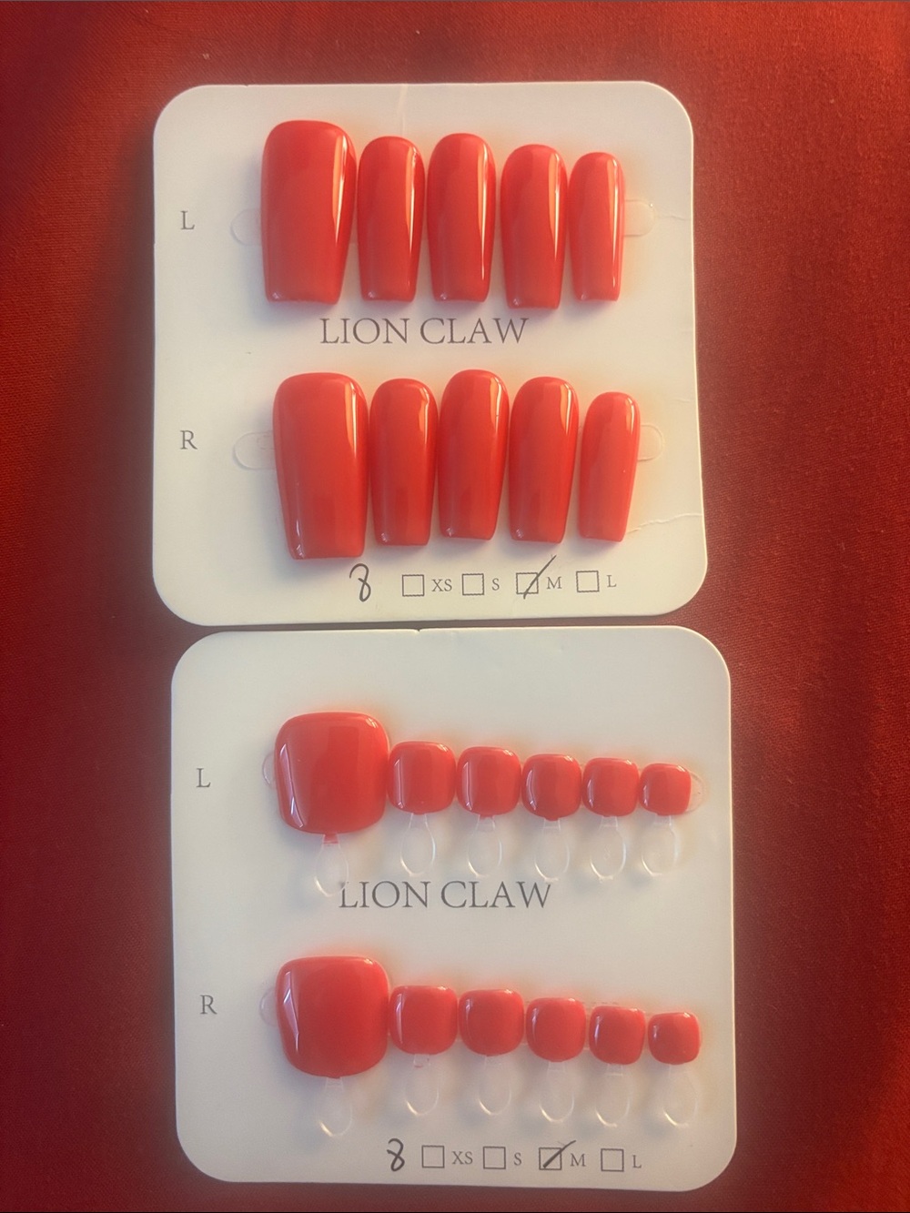 Coral Red Press-On Nails Set
